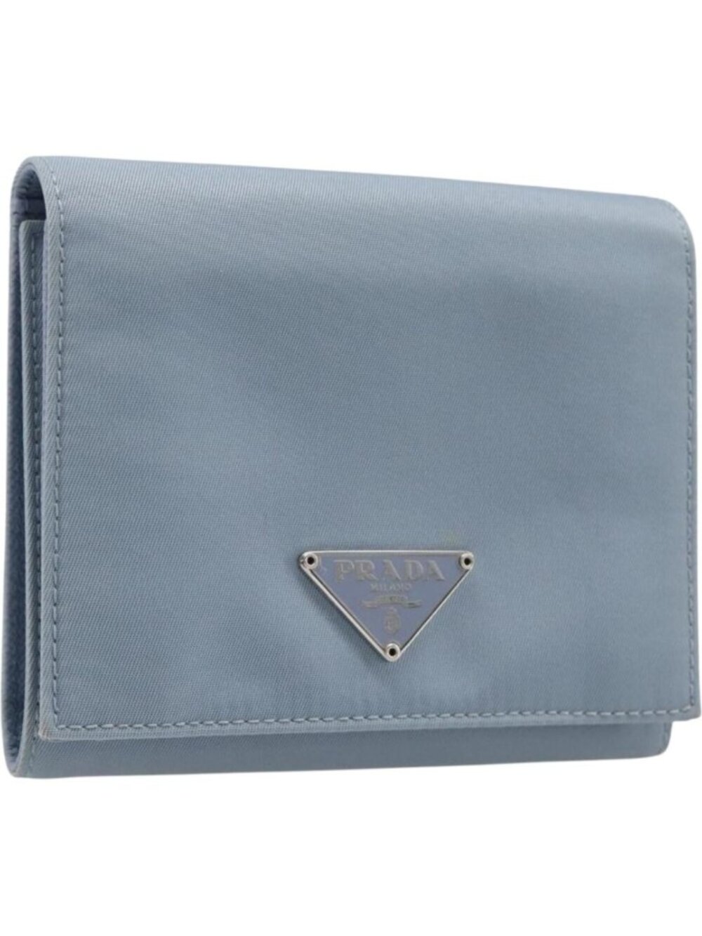 PRADA Compact Wallet Nylon Light Blue Silver